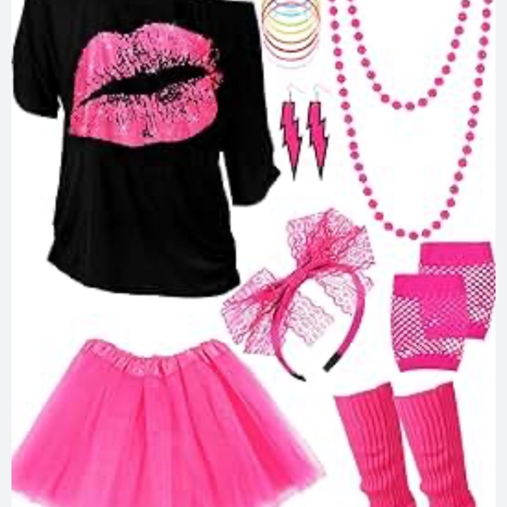 80s Halloween full on outfit. Ladies
9 Pieces- pink neon outfit